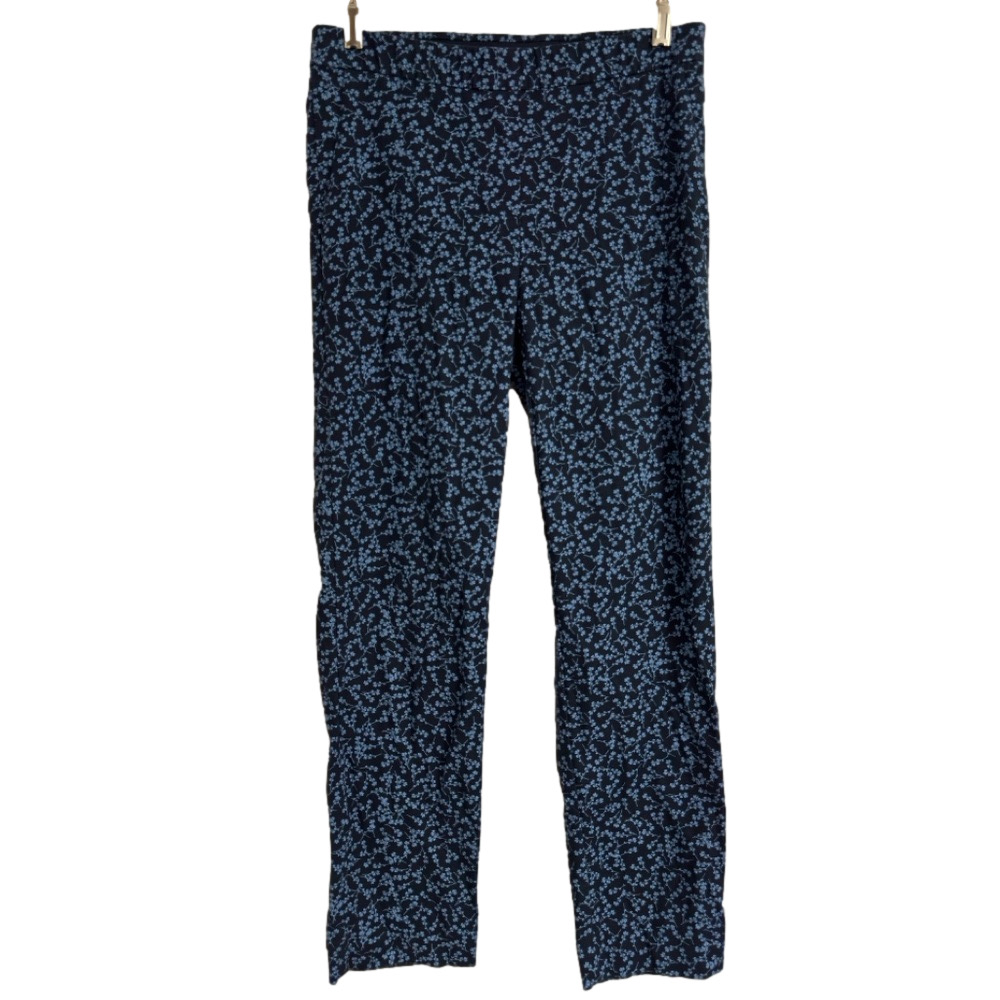 J Jill Navy with Dusty Blue Flowers Stretch Pull On Pants/Leggings Size
